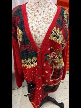 Chunky Red Holiday Knit Cardigan Sweater